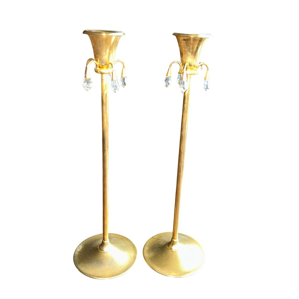 2 Valerio Albarello 10” Candlestick Holders Brass Swarovski Crystals